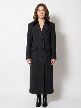Vintage Women’s 10 Herringbone Tweed Wool Cashmere Velvet Forecaster Long Coat